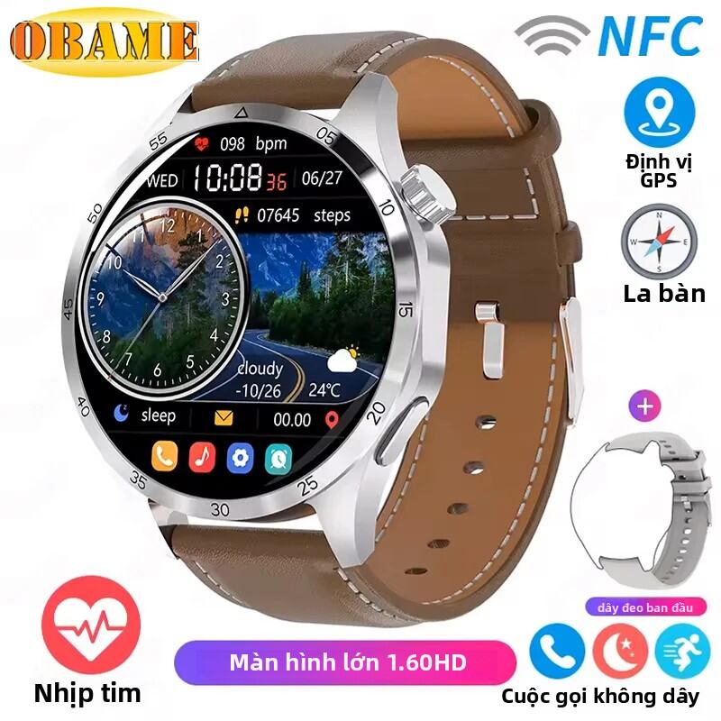 GT4 2025 Đồng Hồ Thông Minh GPS Mới Dành Cho Nam Màn Hình AMOLED HD Cuộc Gọi BT Máy Đo Nhịp Tim NFC 