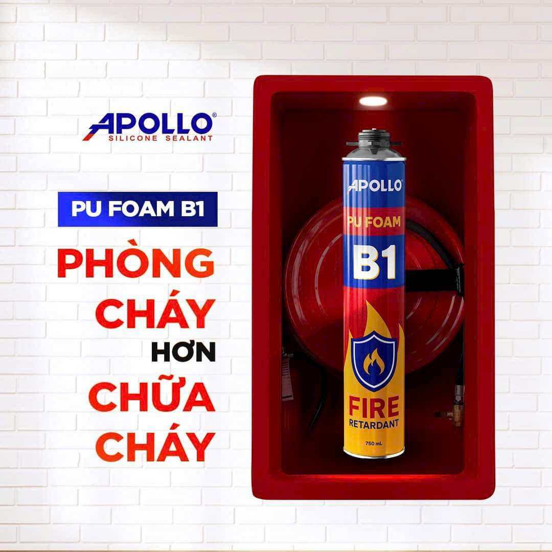 Keo bọt nở foam chống cháy Apollo PU Foam B1 750ml tặng kèm vòi bơm hoặc dùng súng foam