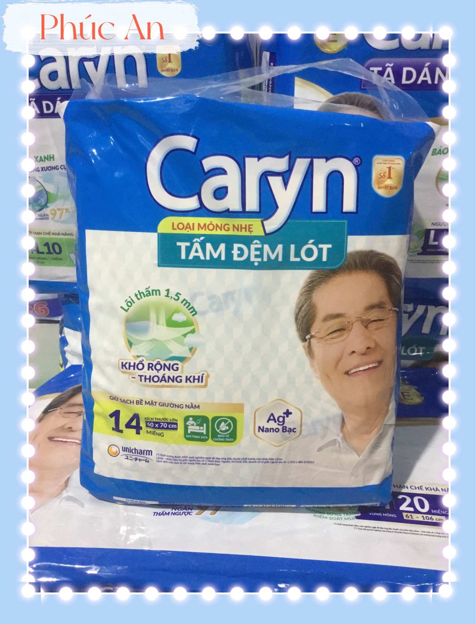 Tấm đệm lót giường caryn 14 miếng kích thước lớn 60 x 70 cm - tấm lót giường caryn cho người bệnh