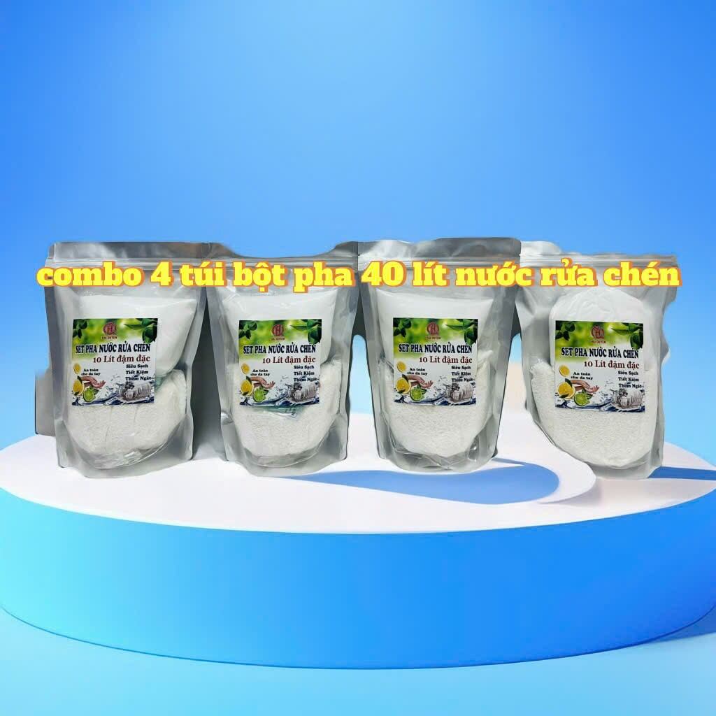 Combo 4 bột pha 40 lít nước rửa chén đậm đặc, hương chanh, làm sạch dầu, mở trên xoang, nồi, chén, đĩa, không hại da tay