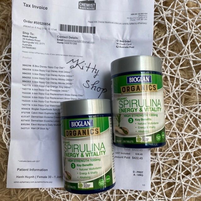 TẢO SPIRULINA HỮU CƠ BIOGLAN ORGANIC 1000mg 200 VIÊN CHÍNH HÃNG