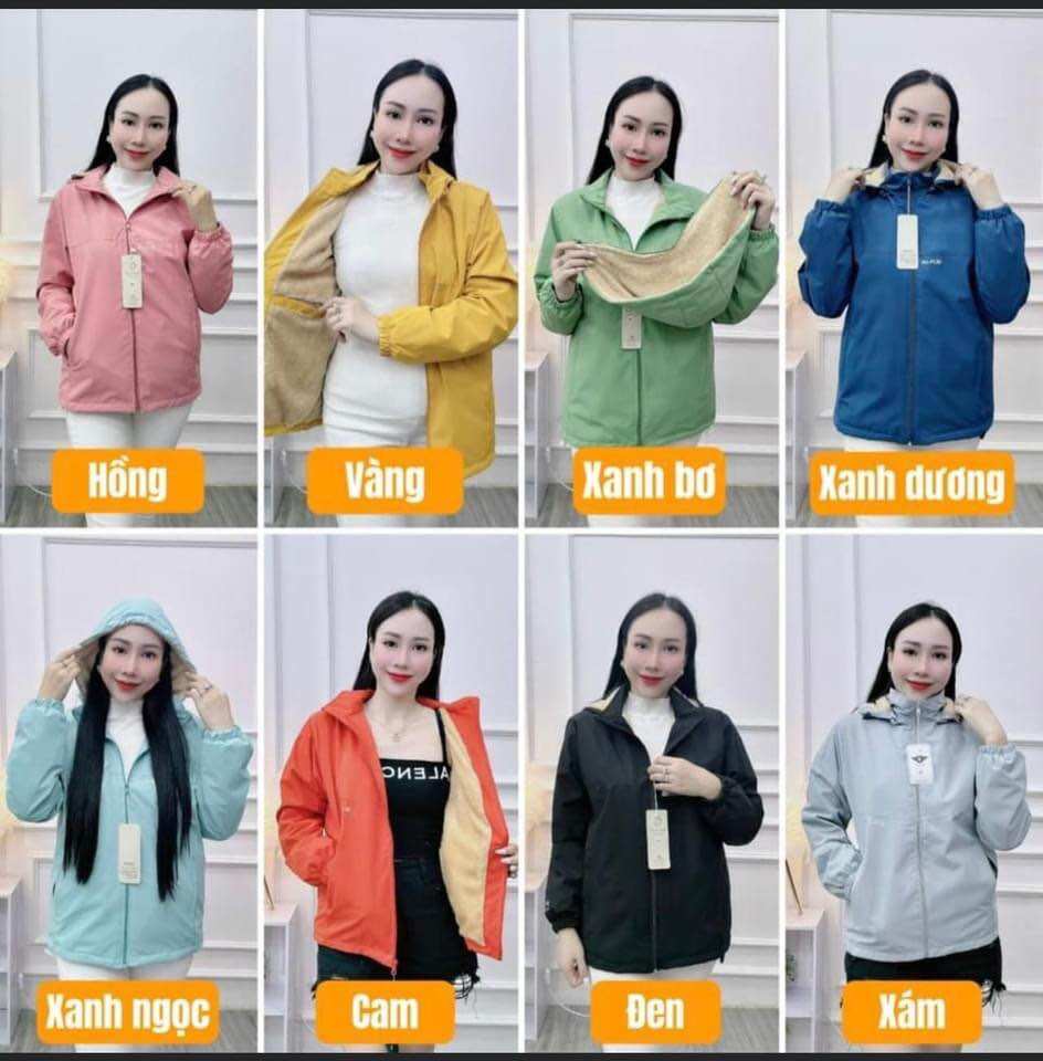 Áo gió nữ vải tráng bạc lót lông cừu chống nước siêu ấm