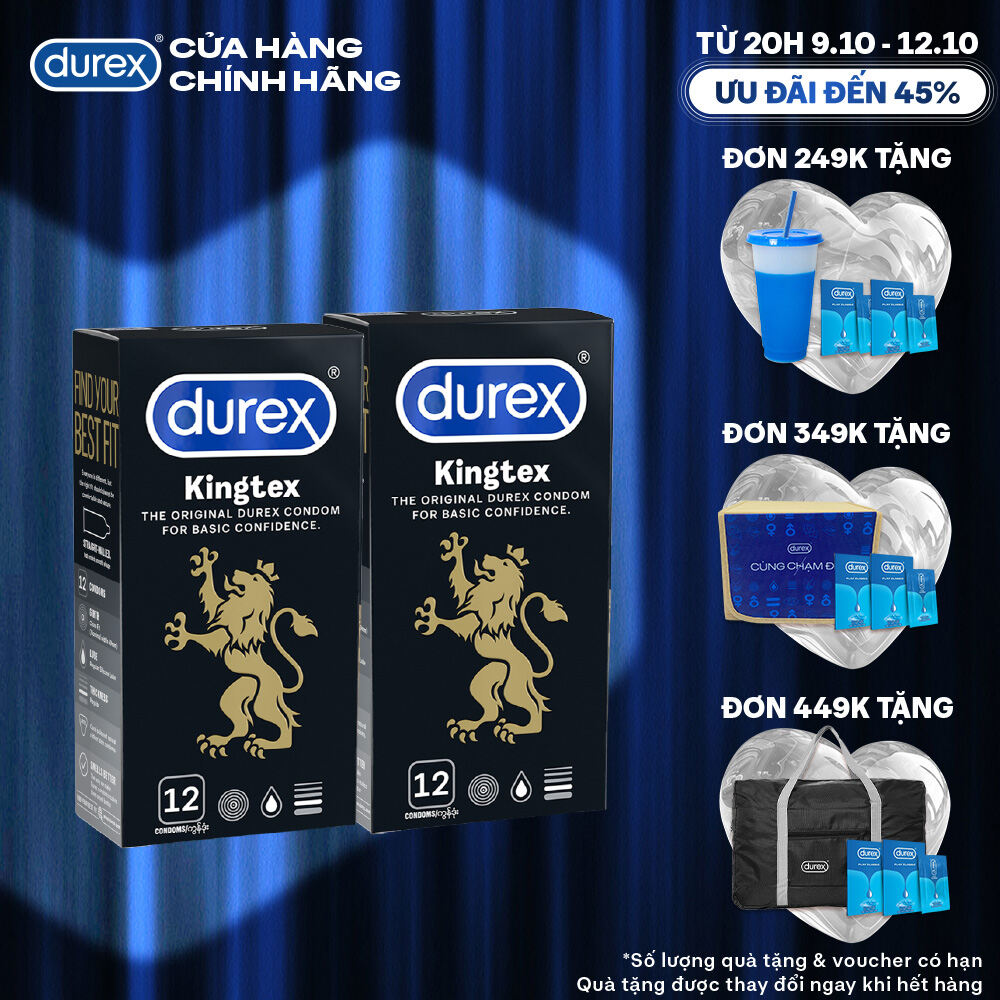 [TỪ 20H | 9-12.10 VOUCHER GIẢM THÊM 5%] Bộ 2 hộp bao cao su Durex Kingtex bôi trơn, ôm sát size 49mm, 12 bao/hộp