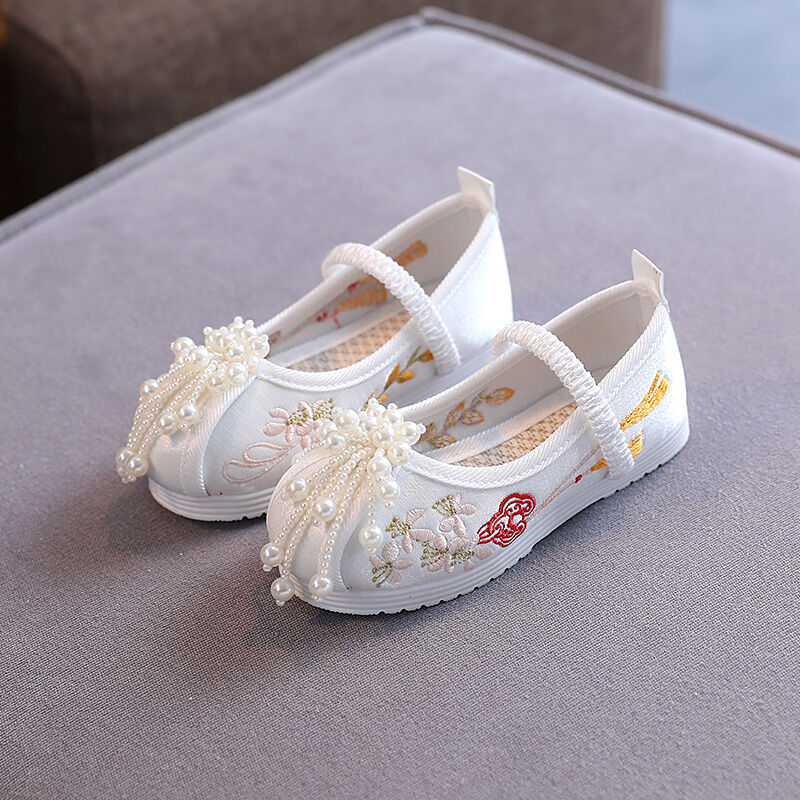 Giày thêu hoa bé gái hanfu giày vải trẻ em bắc kinh cũ giày công chúa em bé phong cách dân tộc giày biểu diễn cổ trang học sinh