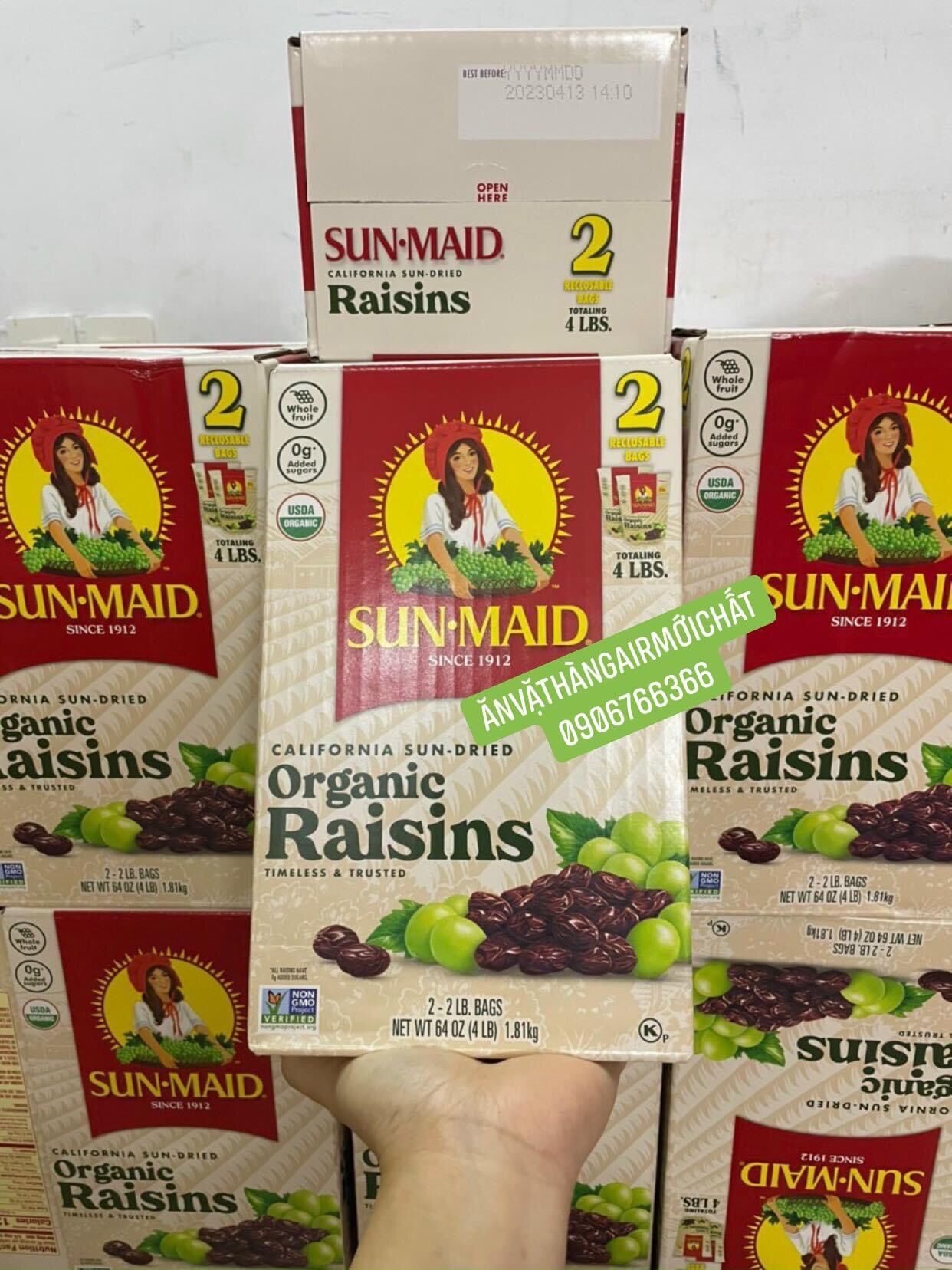 [Date Mới 02/2025]Nho Khô Hữu Cơ Organic Sun-Maid Raisins 1.814 Kg
