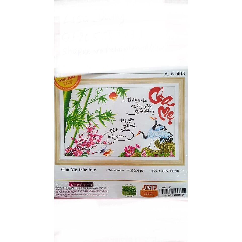 Tranh thêu chữ thập cha mẹ 51403/ 70x47cm/ chưa thêu
