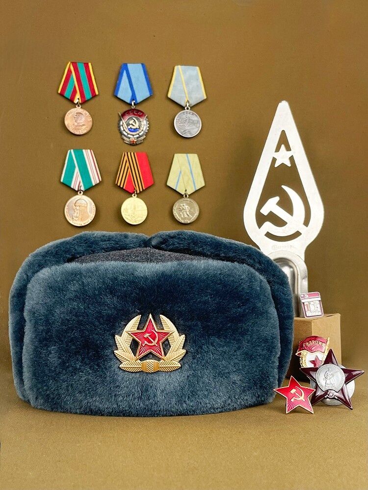 Mũ Vải Cotton USSAK Cold War Retro M69 Army Star Grey Winter Hat Lined Lei Feng Hat Unisex Warm No B
