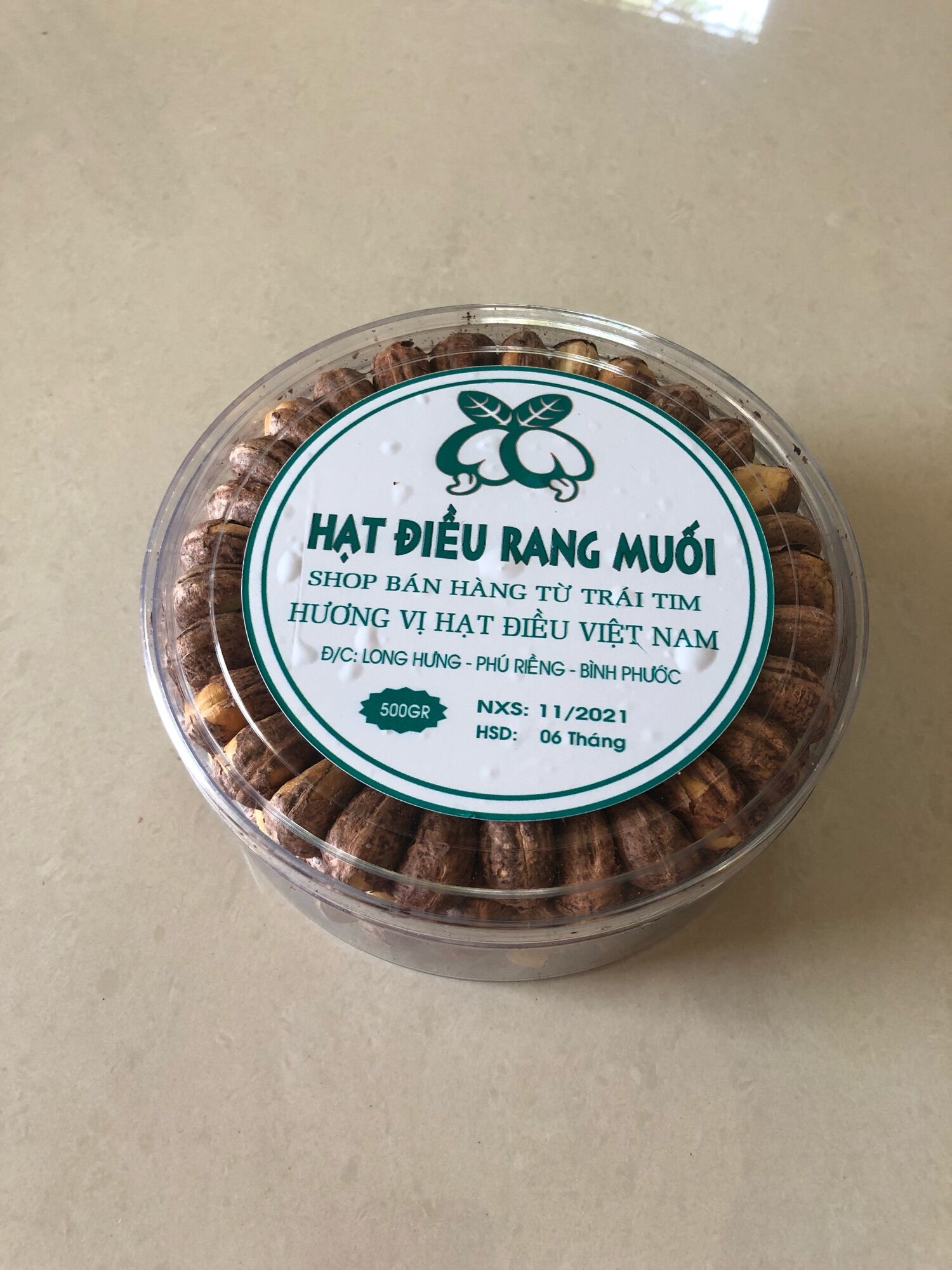 Hạt điều rang muối Bình Phước loại cồ hạt to hộp 500gr