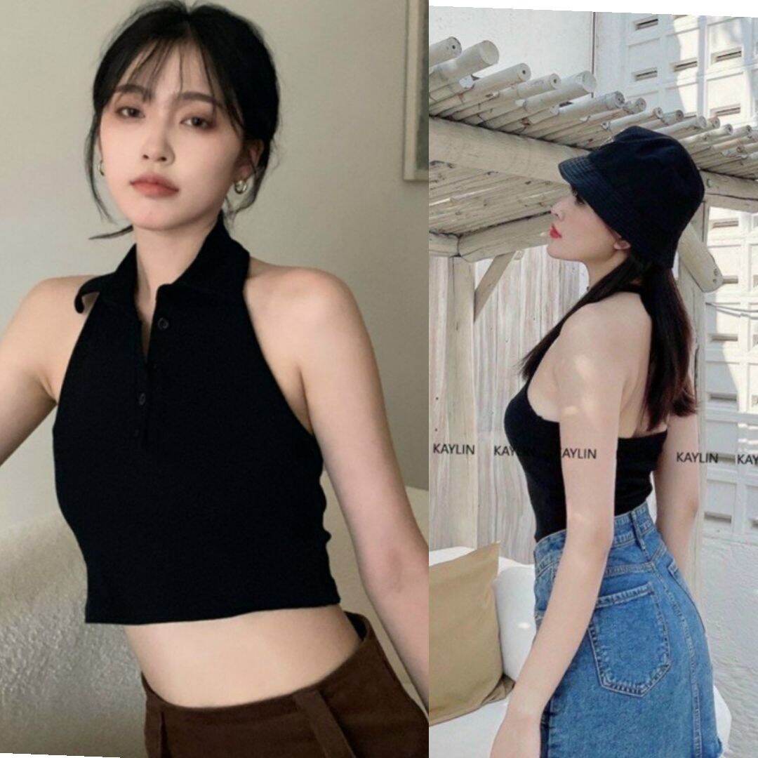 [HCM]ÁO YẾM HỞ LƯNG CỔ TRỤ Croptop