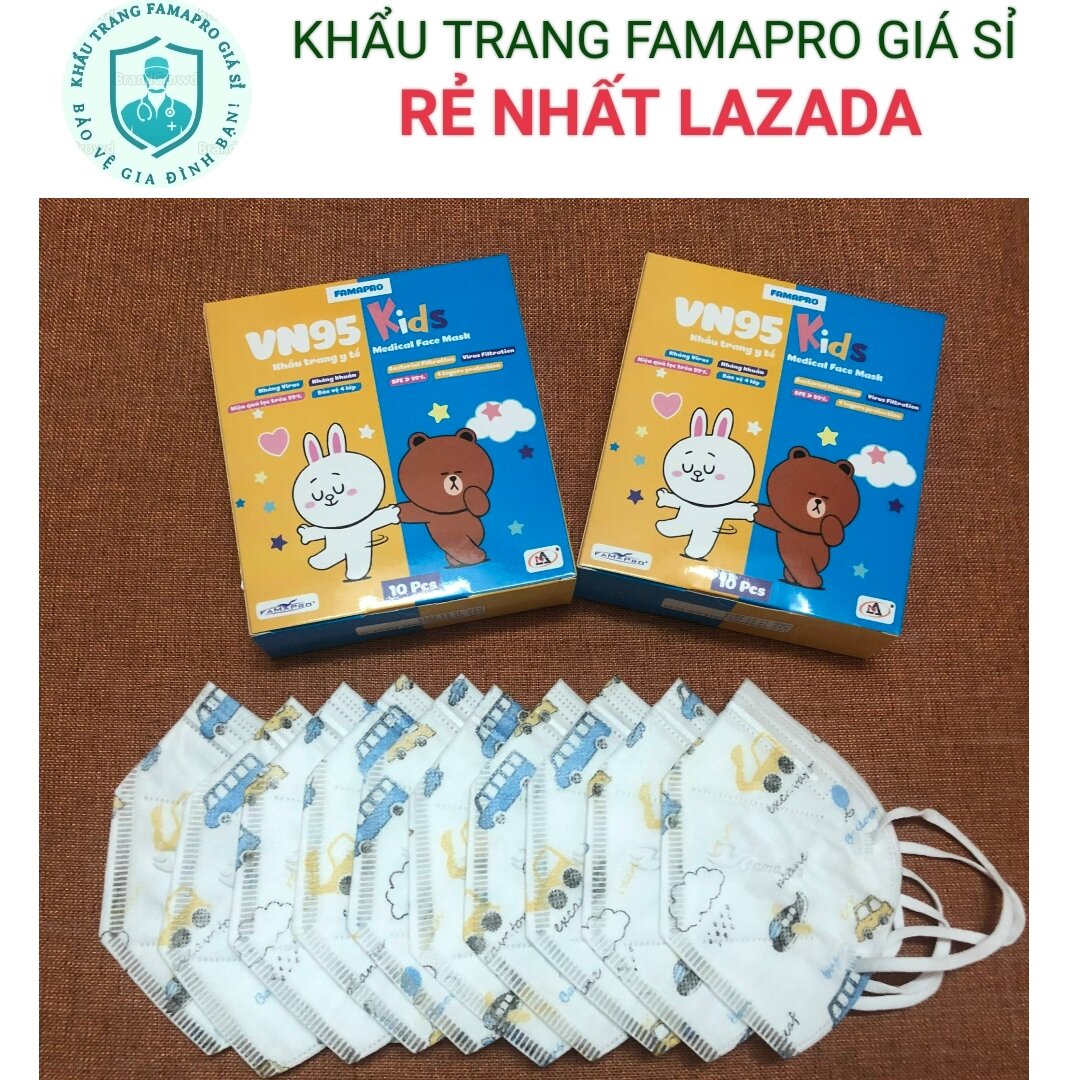 Khẩu trang VN95 Kids Famapro Hộp 10 cái khẩu trang N95 em bé Famapro