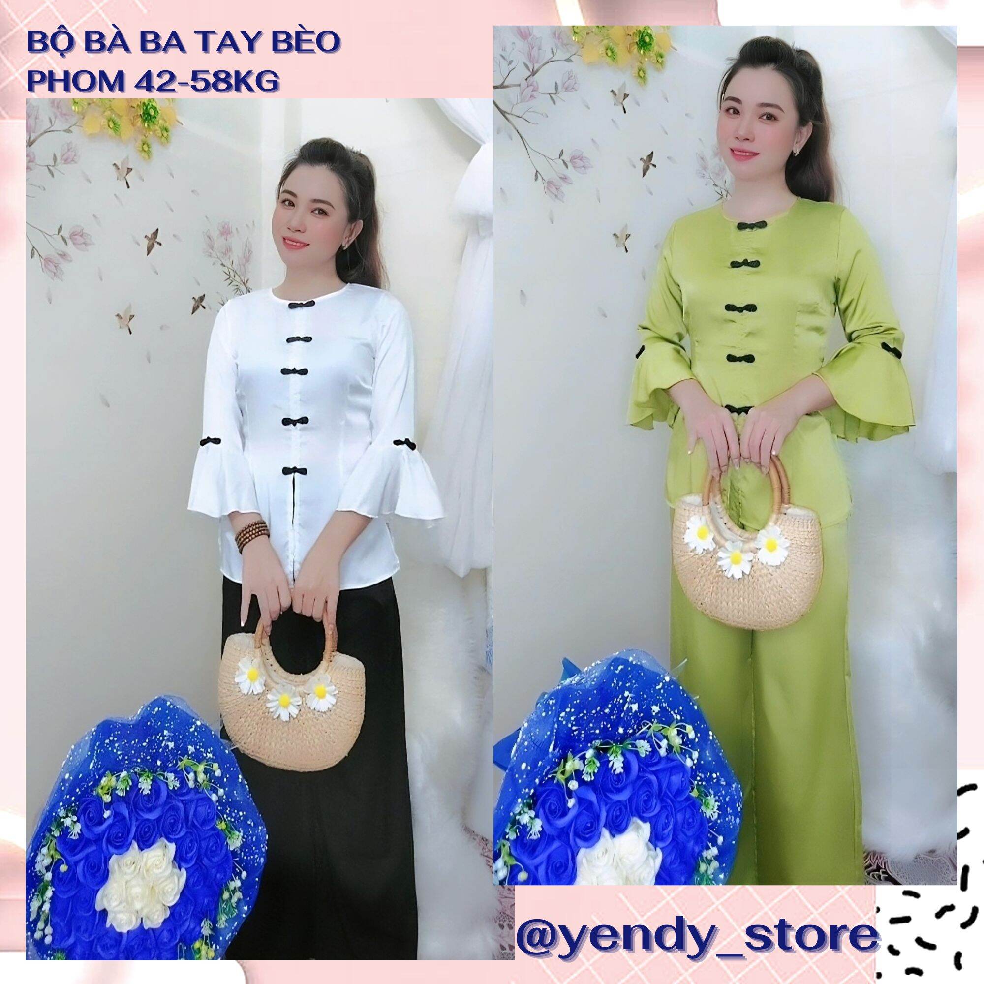 Bộ bà ba gấm tay bèo tiểu thư 2 phom size từ 40-75kg