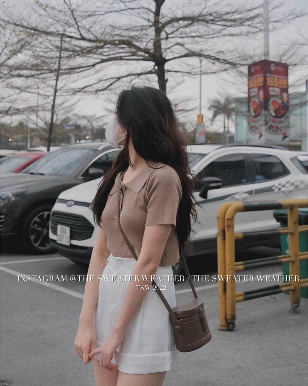 Áo len nữ cổ bẻ dáng croptop bo gấu bassic