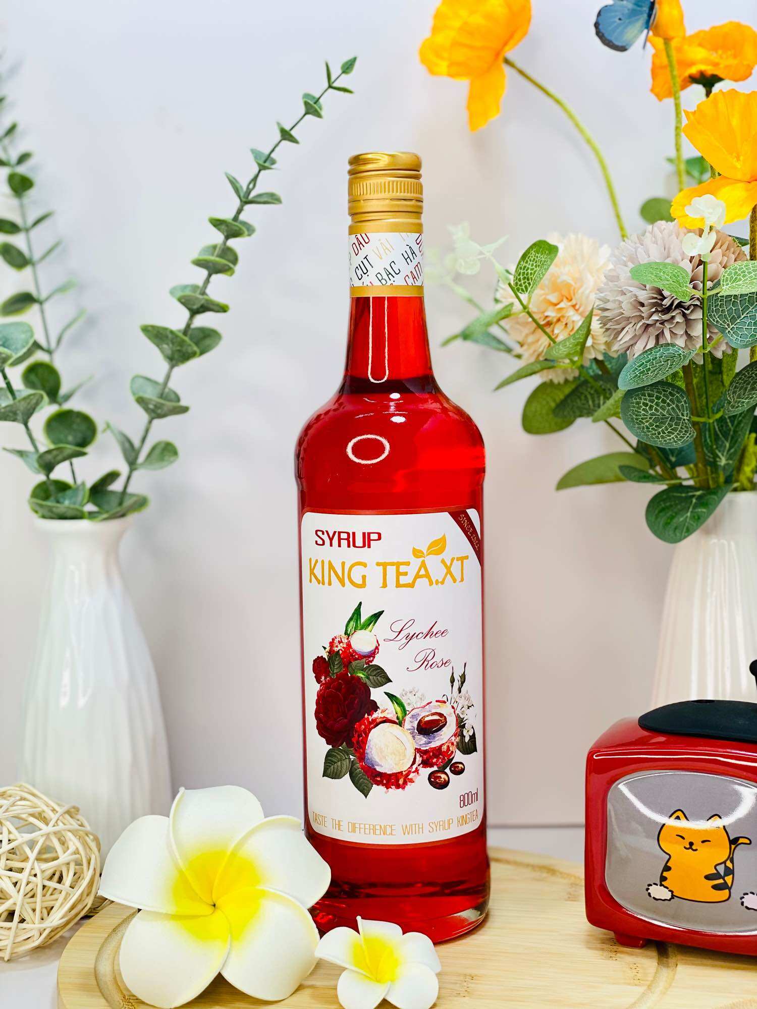 Syrup Vải Hoa Hồng Pha Chế (Syrup Lychee Rose)KINGTEA.XT- Chai thủy tinh 800ml
