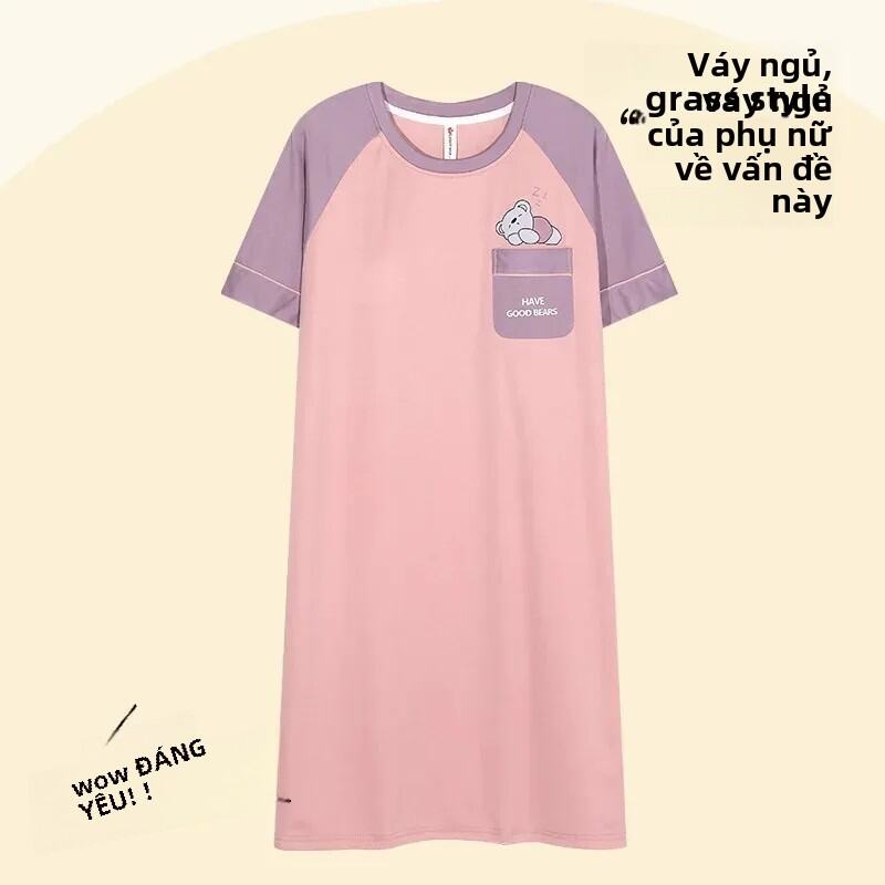 Nữ Cotton Thun Đầm Ngủ Tay Ngắn Mỏng Dài Váy Ngủ Mặc Nhà Thoải Mái Đồ Ngủ Cho Thời Tiết Ấm Áp