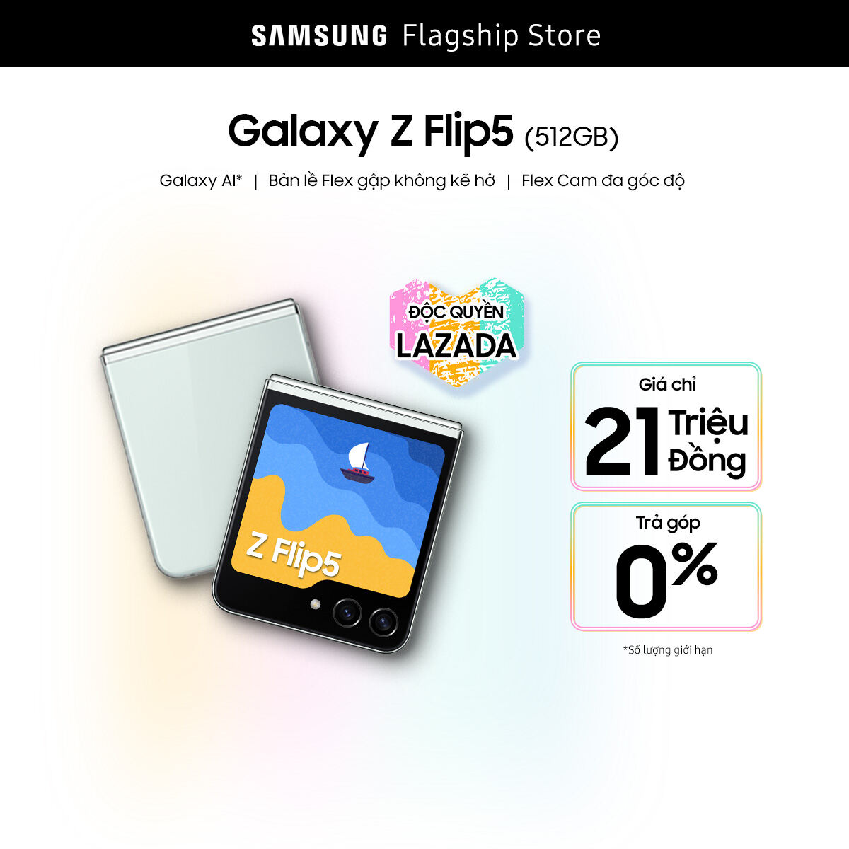 [SIÊU SALE TỪ 20H 1.2] Điện thoại Samsung Galaxy Z Flip5 5G, Điện thoại AI, Bản lề Flex gập không kẽ hở, Flex cam đa góc độ