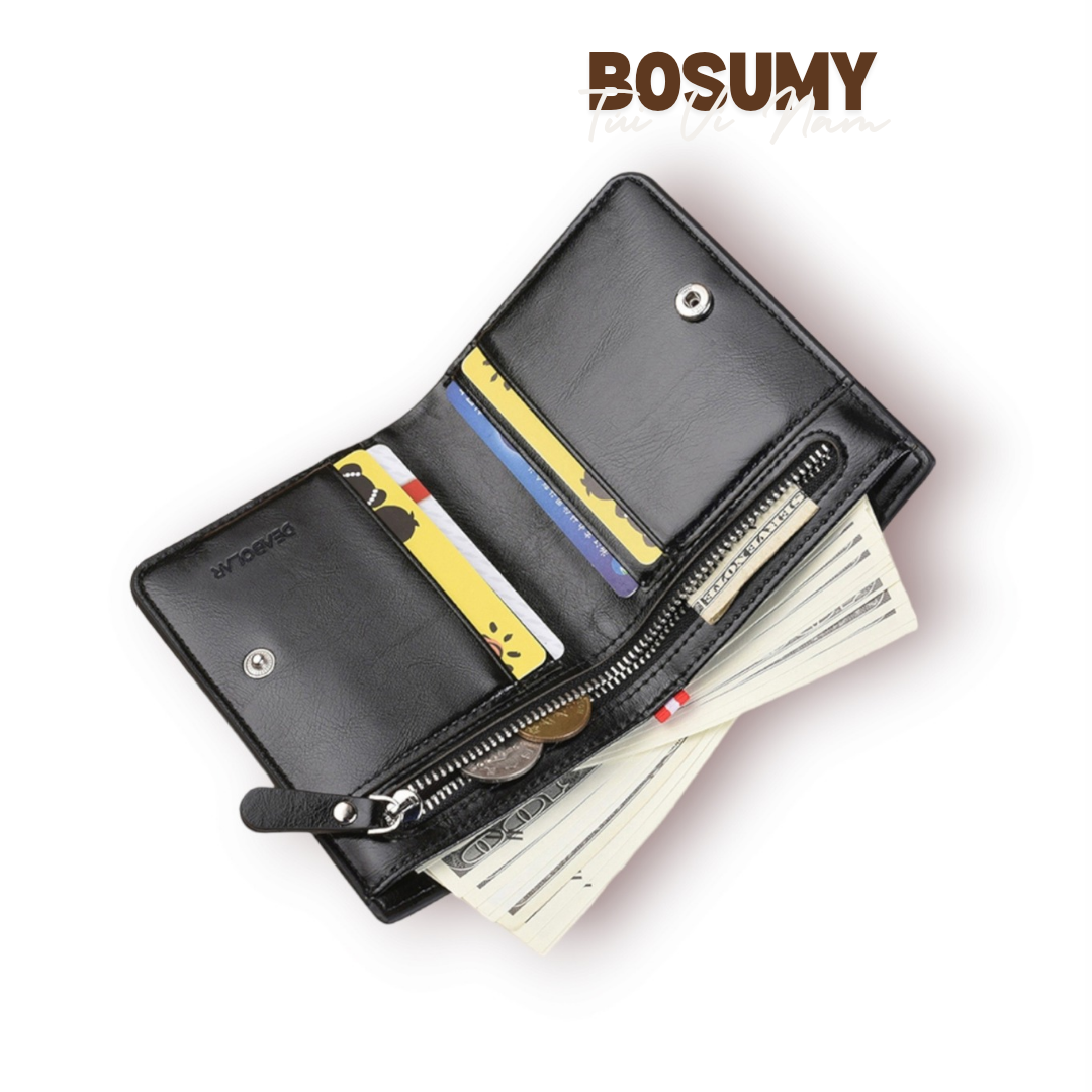 Ví nam mini Bosumy Y208 da PU cao cấp kiểu đứng nhỏ gọn có ngăn khóa nhỏ