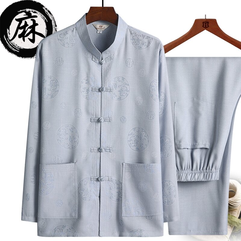 Áo Dài Tay Nam Kiểu Tang Suit Cổ Điển Mùa Xuân/Hè
