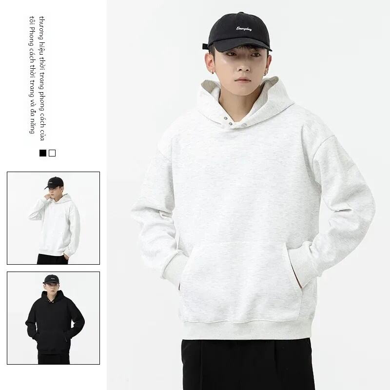 Nam Nữ Phong Cách Boxy Có Mũ Màu Trơn Cổ Cho Mỏng Thu Hợp Thời Trang Dáng Rộng Áo Hoodie