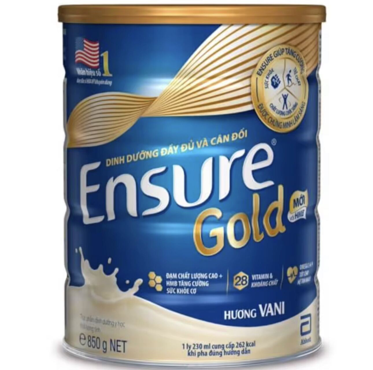 Sữa bột Ensure Gold 850gr Hương Vani Dành cho người cao tuổi cần hồi phục