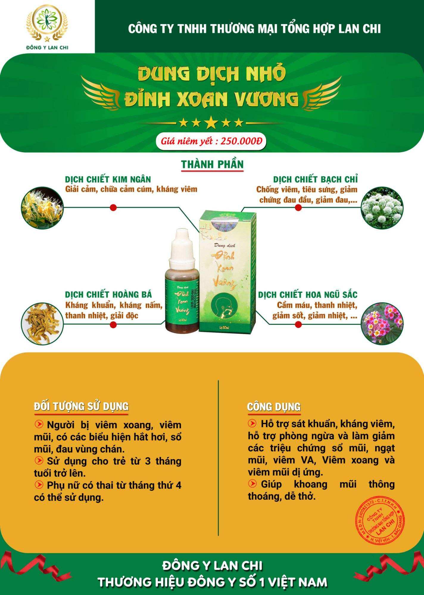 Dung dịch nhỏ mũi Đỉnh Xoang Vương Lan chi: hỗ trợ vi em xoang, vie m mũi dị ứng