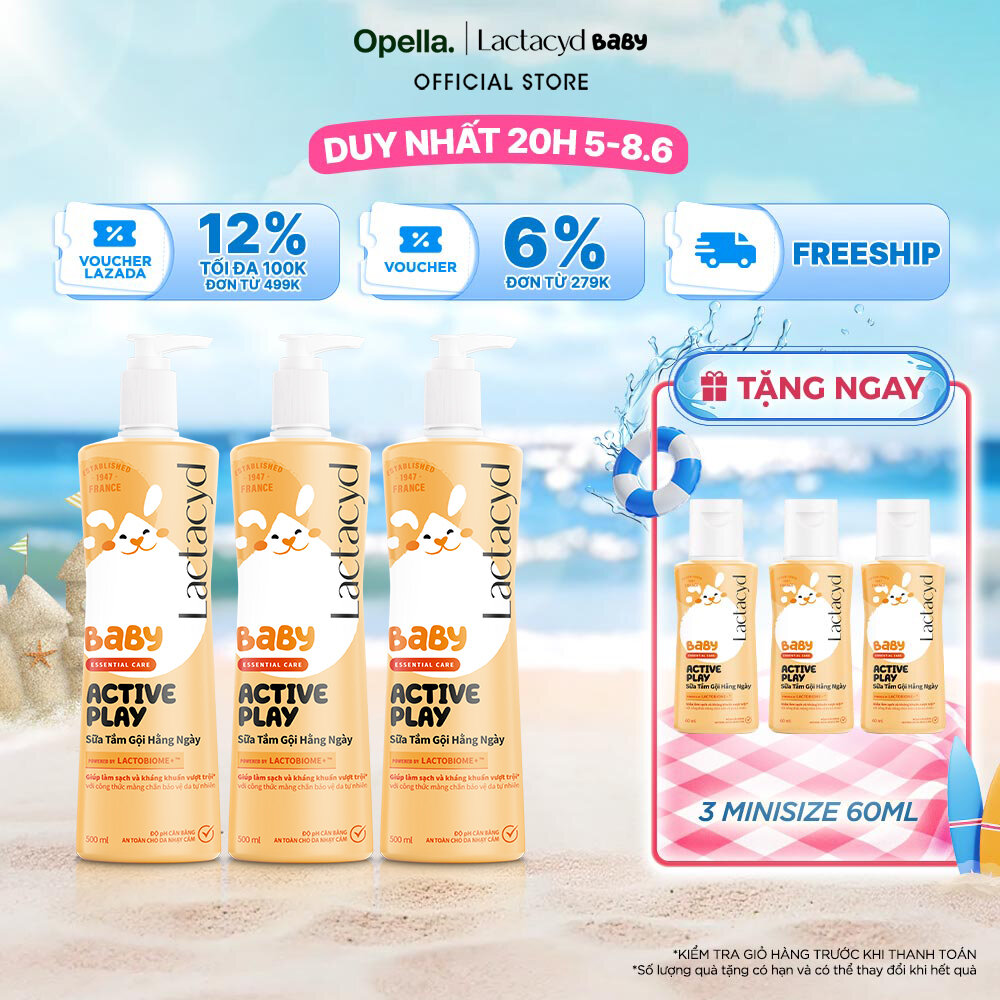 Bộ 3 chai Sữa Tắm Gội Trẻ Em Lactacyd Baby Active Play,Giúp Đề Kháng Da Và Bảo Vệ Bé Khỏi Vi Khuẩn 500ml/chai