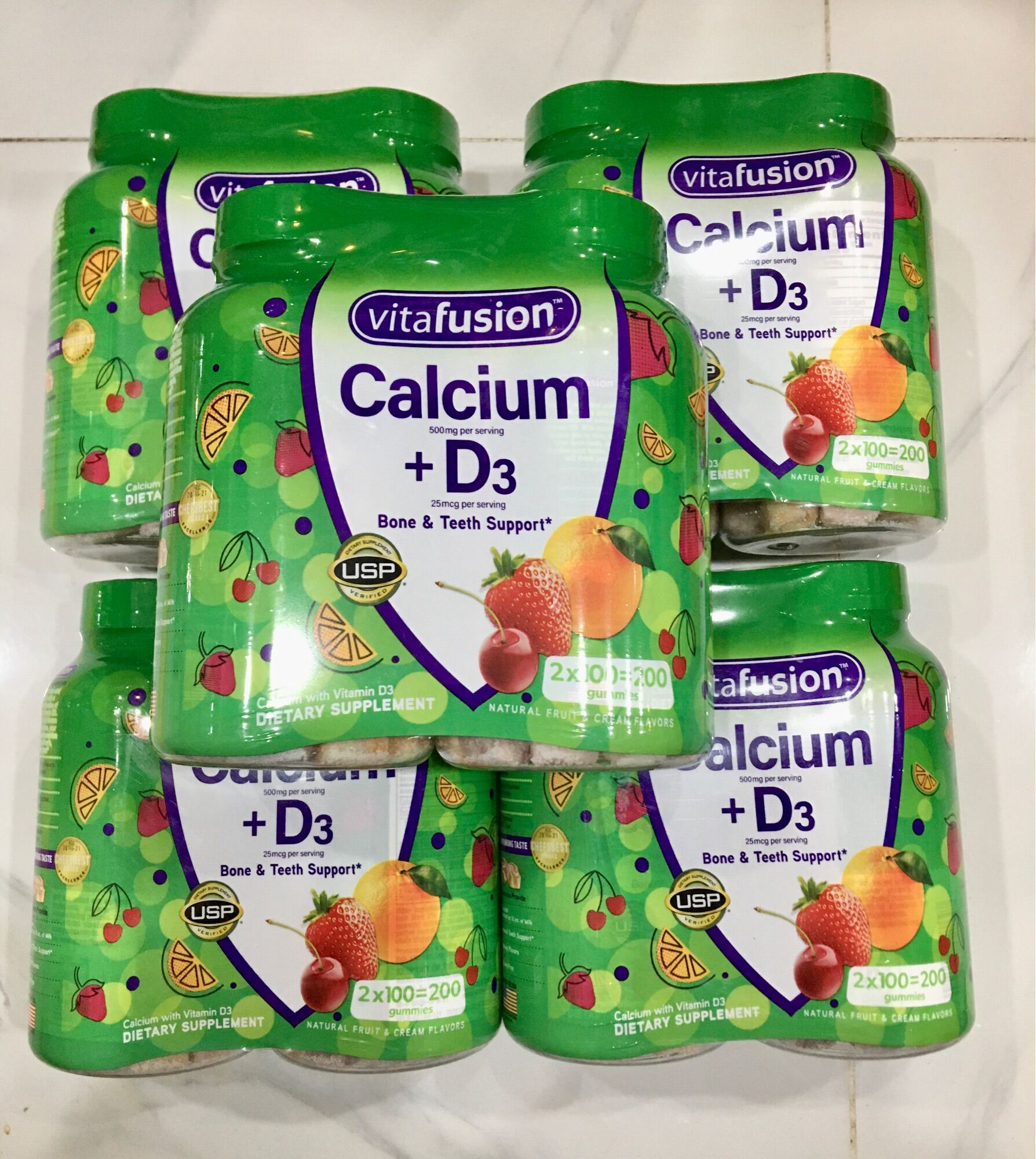 HSD 04 2025 Cặp Kẹo dẻo bổ sung Canxi VITAFUSION Calcium + D3 500mg 2 hộp