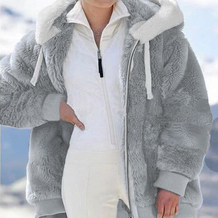 Nữ sang trọng thường ngày áo khoác mùa đông oversize trang kẻ sọc y2k có mũ trùm đầu dây kéo ấm màu áo khoác thời trang áo khoác ngoài