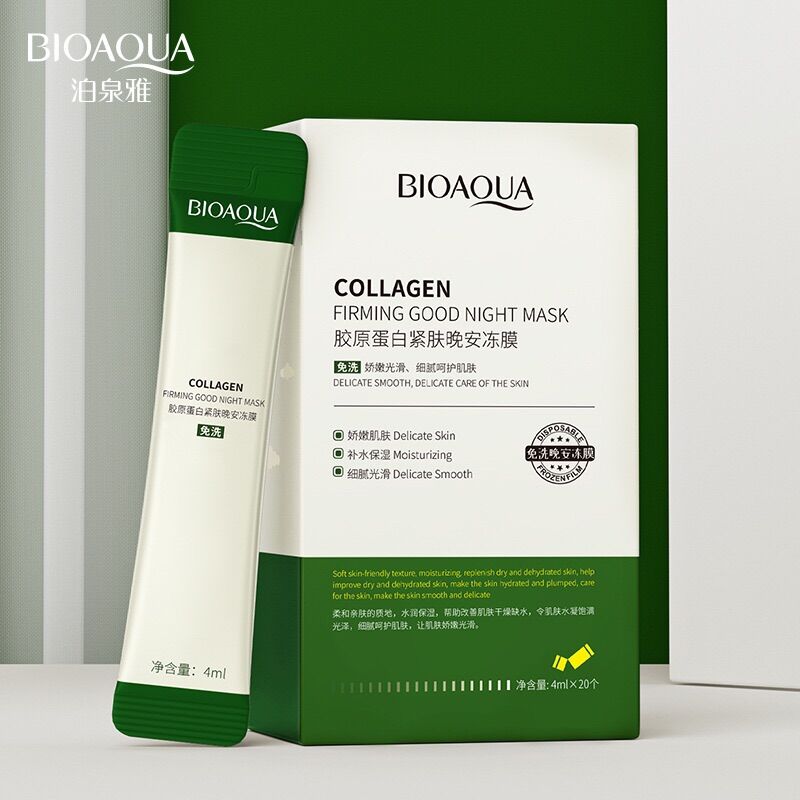 Mặt nạ ngủ collagel dưỡng ẩm trắng da thạch cấp nước BIOAQUA nội địa trung hộp 20 gói