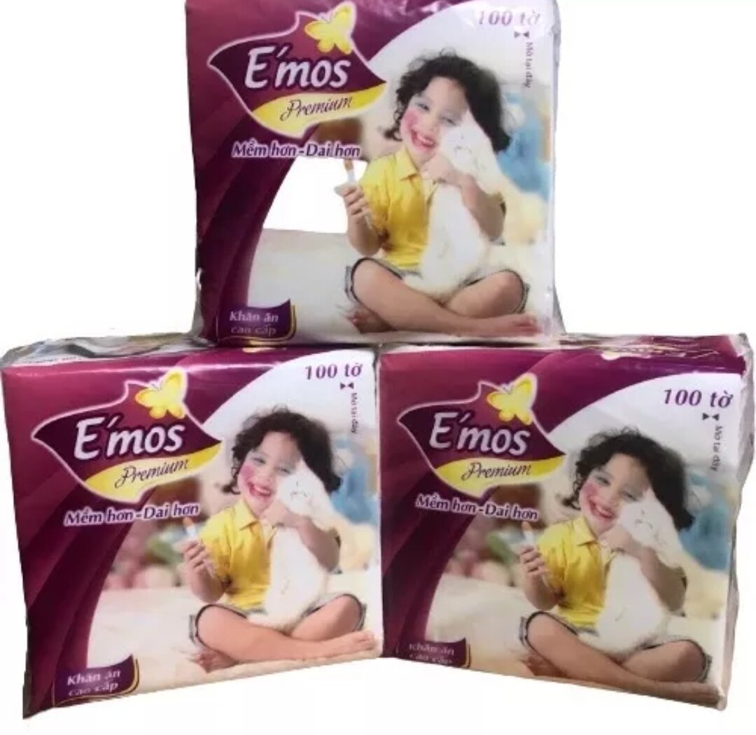 Combo 5 gói Khăn Giấy Vuông Emos gói 100 tờ
