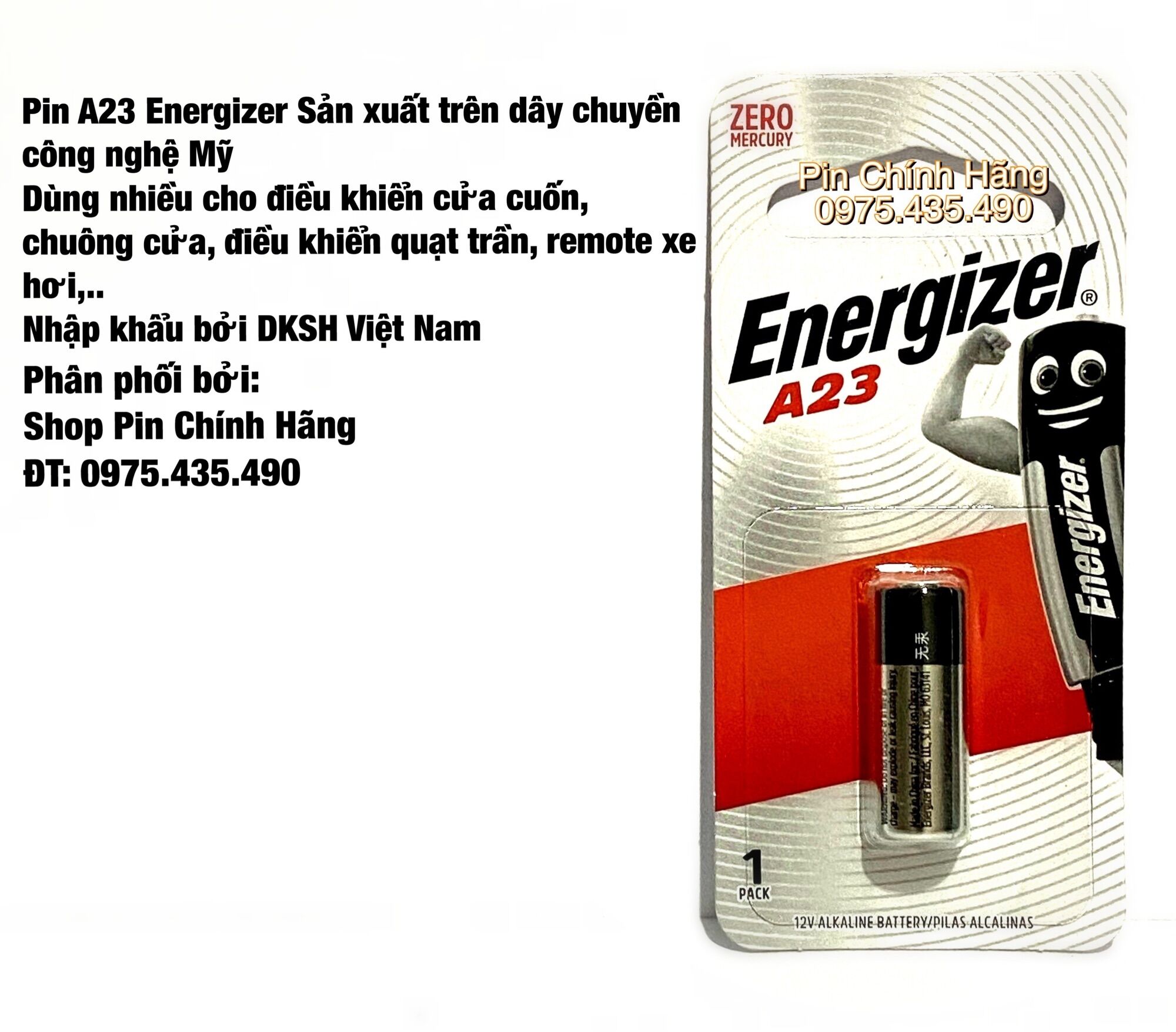 Pin A23 Energizer 12V Alkaline Hàng Chính Hãng Vỉ 1 Viên Dùng Cho Cửa Cuốn, Quạt Trần,..