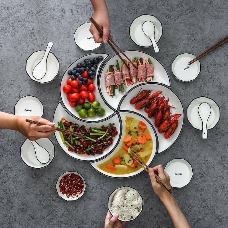 Bộ đĩa mặt trăng men trắng