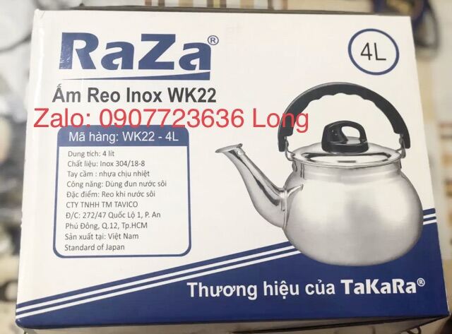 Ấm Reo đun nước chính hãng RAZA inox 304 sử dụng được bếp từ 2L-3L-4L-5L-7L