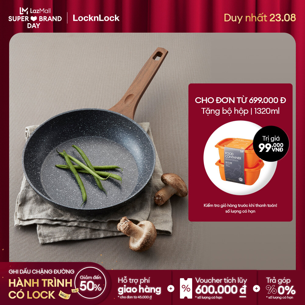 [Duy nhất 23.8 - Mua ngay] LBU1243 - Chảo nhôm chống dính Lock&Lock BAUM Marble 24cm 1 tay cầm dùng được bếp từ