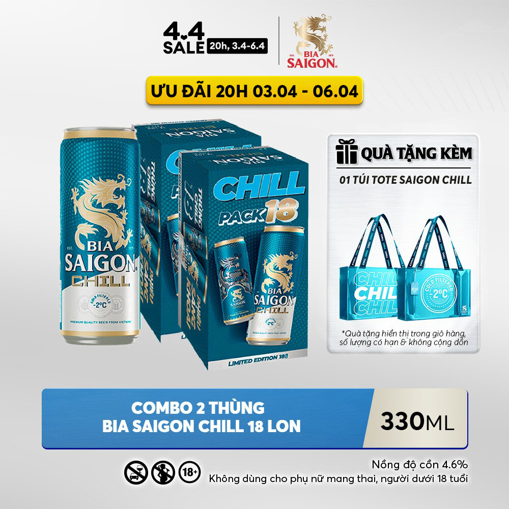 Nồng Độ Cồn 4.6% - Combo 2 Thùng 18 Lon Bia Sài Gòn Chill 330ml