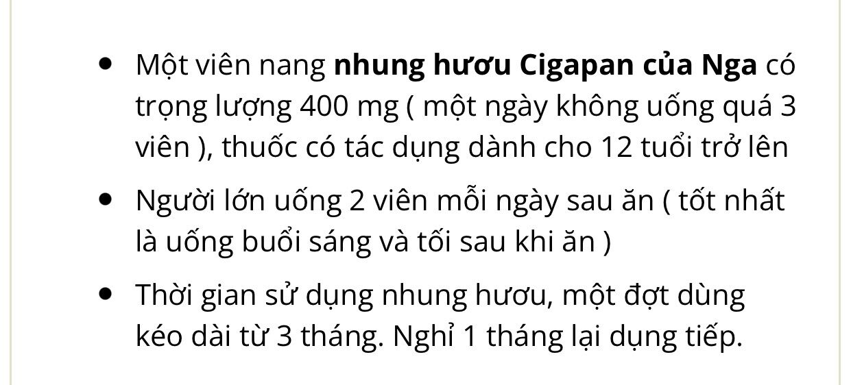 Nhung hươu Cigapan Nga 60viên(HSD:3 năm kể từ NSXin trên bao bì)