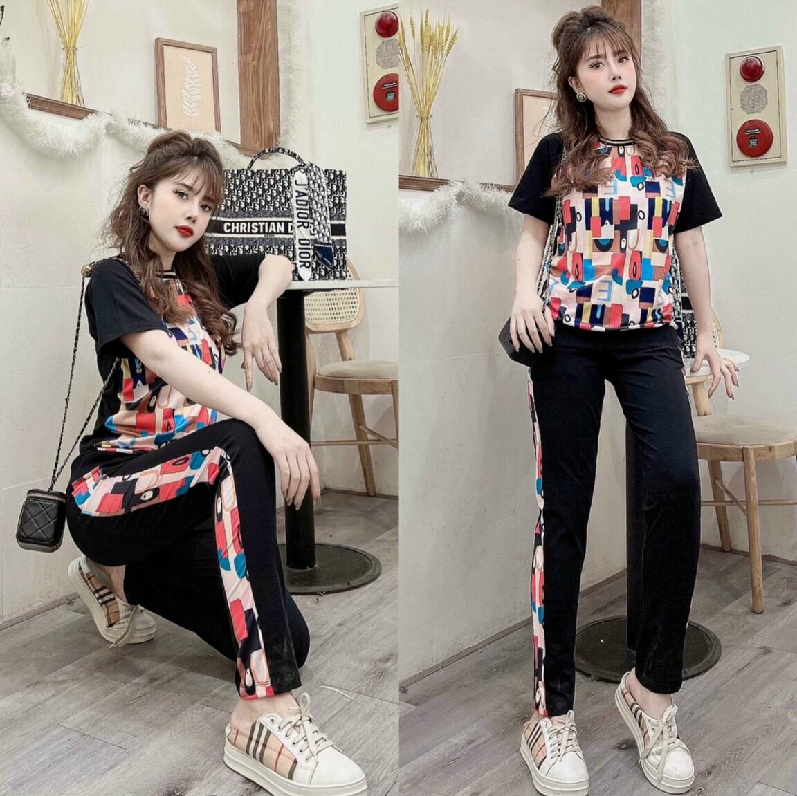 Bộ đồ nữ thun cotton in họa tiết 3D cao cấp