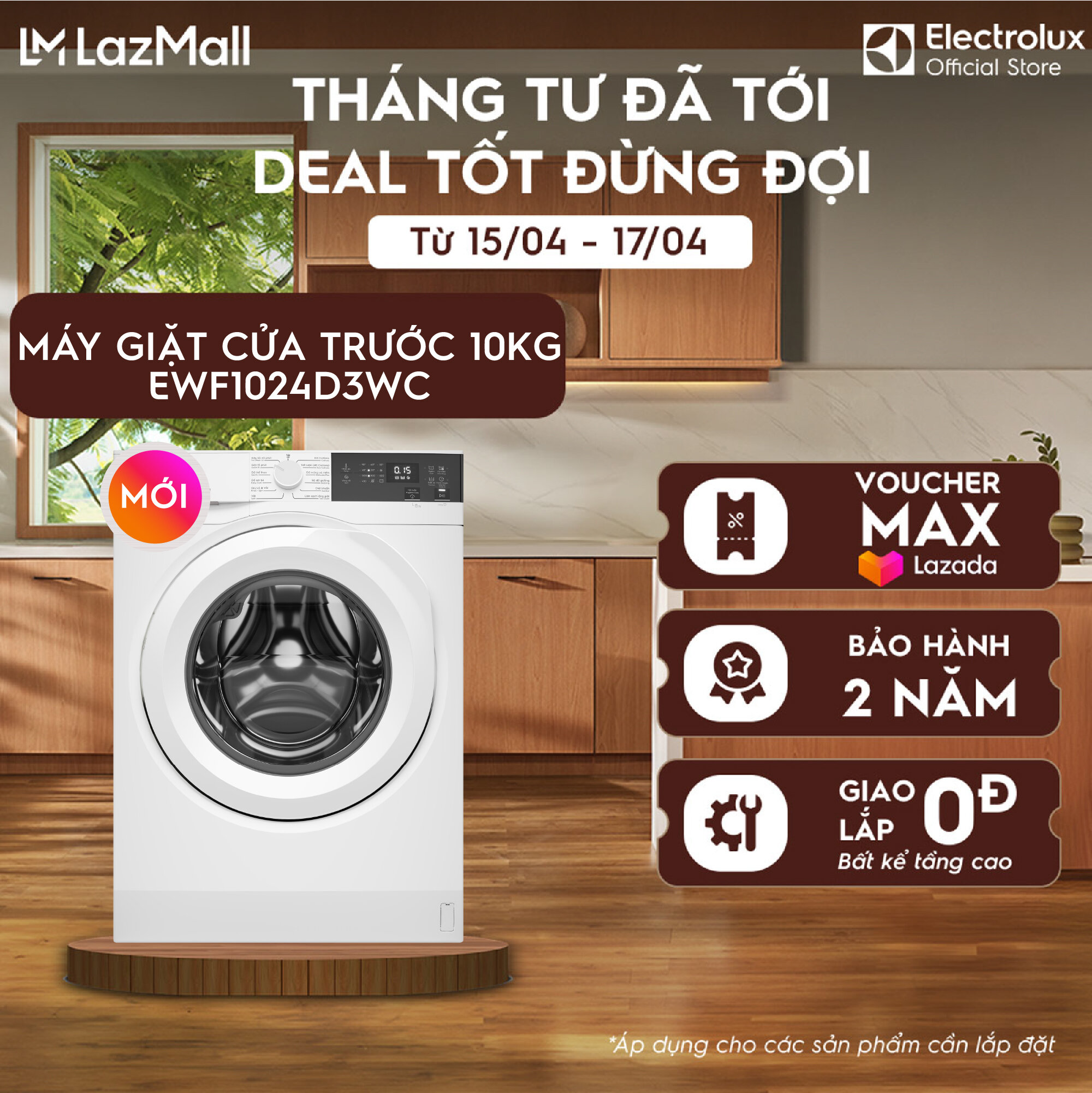 Máy giặt cửa ngang 10KG Electrolux S300 EWF1024D3WC - giặt đẩy tải 45 phút, diệt khuẩn, EcoInverter