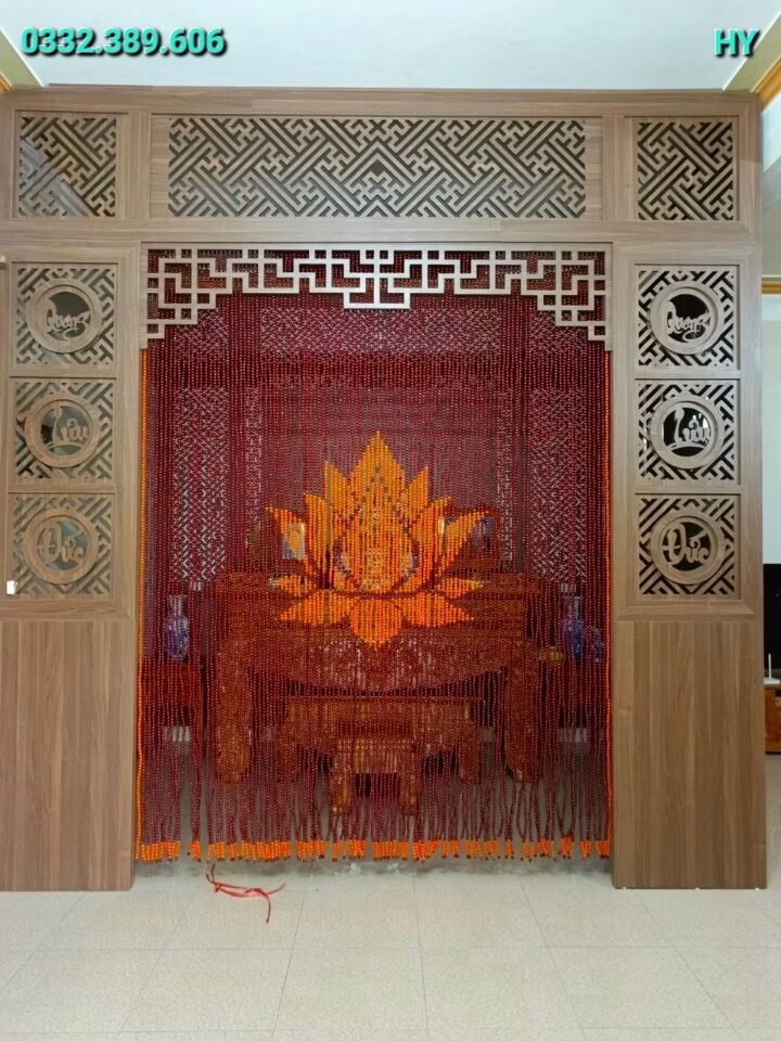 Rèm phòng thờ; Rèm hạt gỗ Bồ Đề (Mẫu hoa sen).