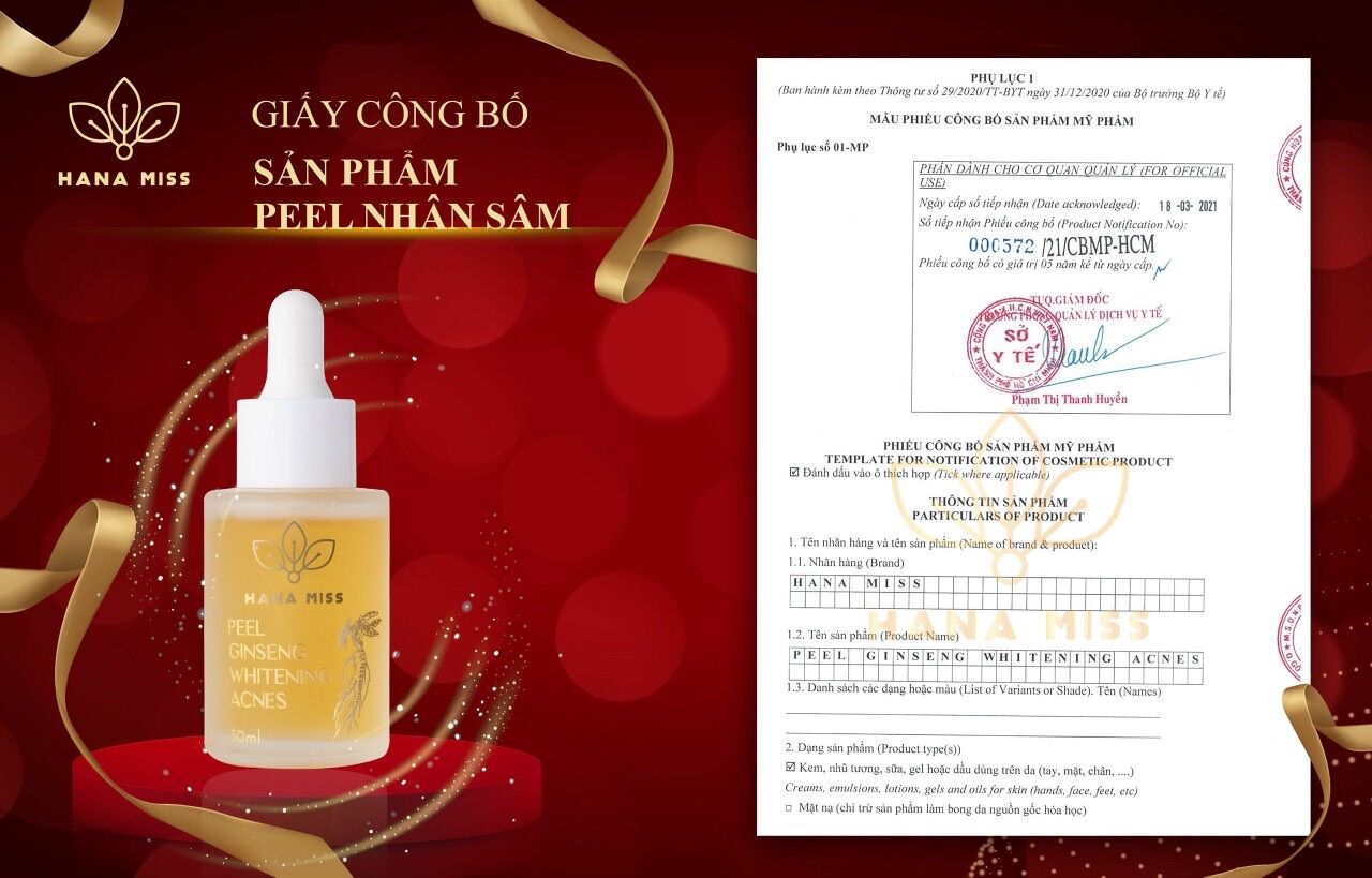 ( Tặng 2 Mặt Nạ Dưỡng Da)Serum Peel Nhân Sâm PEEL GINSENG WHITENING ACNES