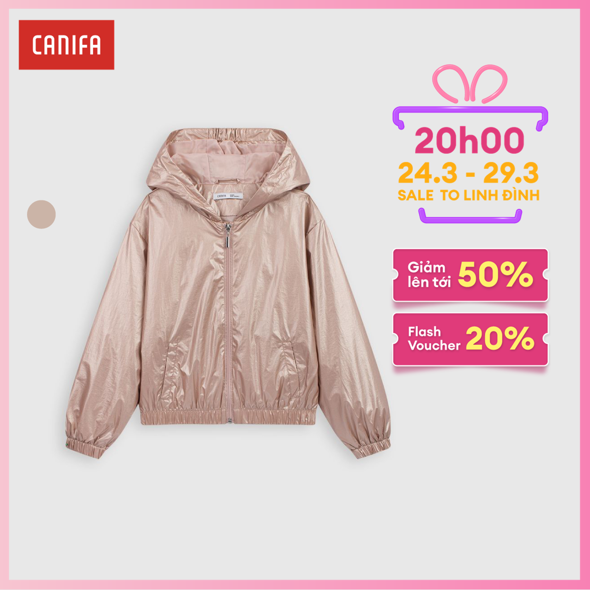 [20H 24-29.3 VOUCHER GIẢM TỚI 1 TRIỆU] Áo khoác gió bé gái CANIFA 2 lớp, có mũ kéo khoá, gấu tay gấu thân bo chun 1OT22W024