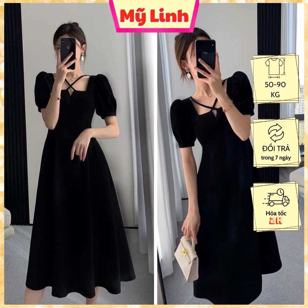 Đầm maxi siêu sang đơn giản che bụng cổ vuông 55-90ký