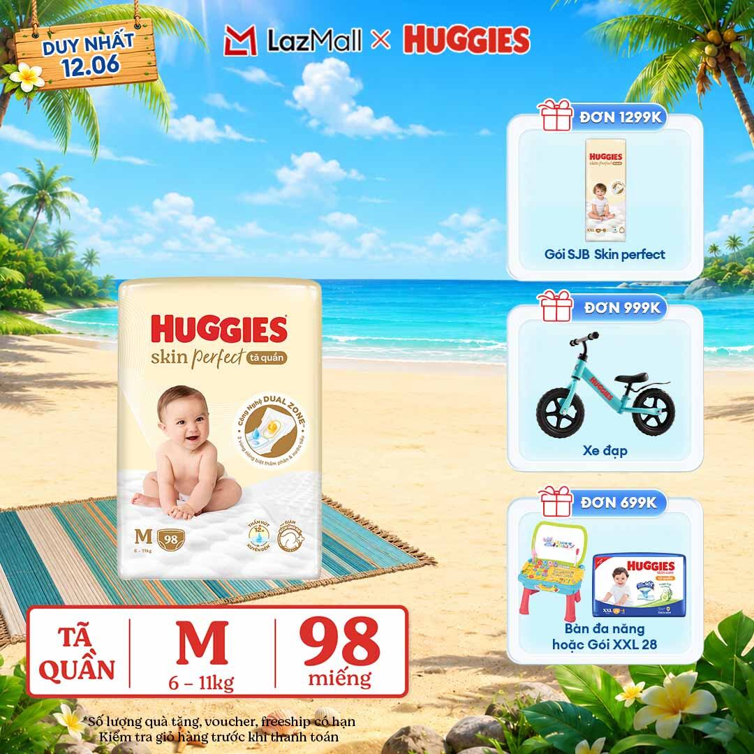 [Chỉ 22-24.06 QUÀ TẶNG ĐH 699K]  Tã quần Huggies Skin Perfect M size Mega Jumbo 98+4 miếng - Nhiều Phiên bản