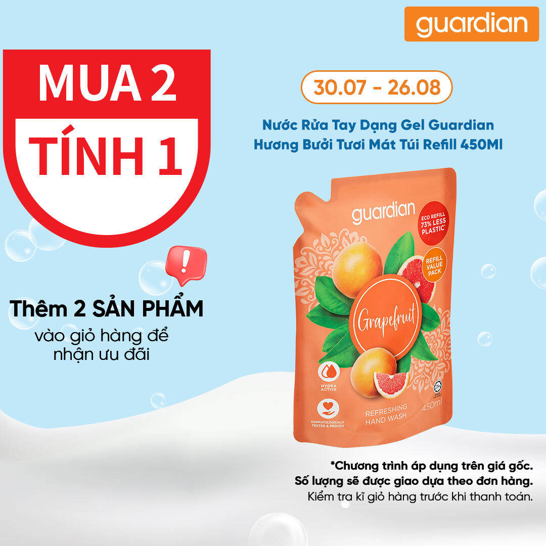 Nước Rửa Tay Dạng Gel Hương Bưởi Tươi Mát Guardian Essential Grapefruit Refreshing Hand Wash Túi Refill 450Ml