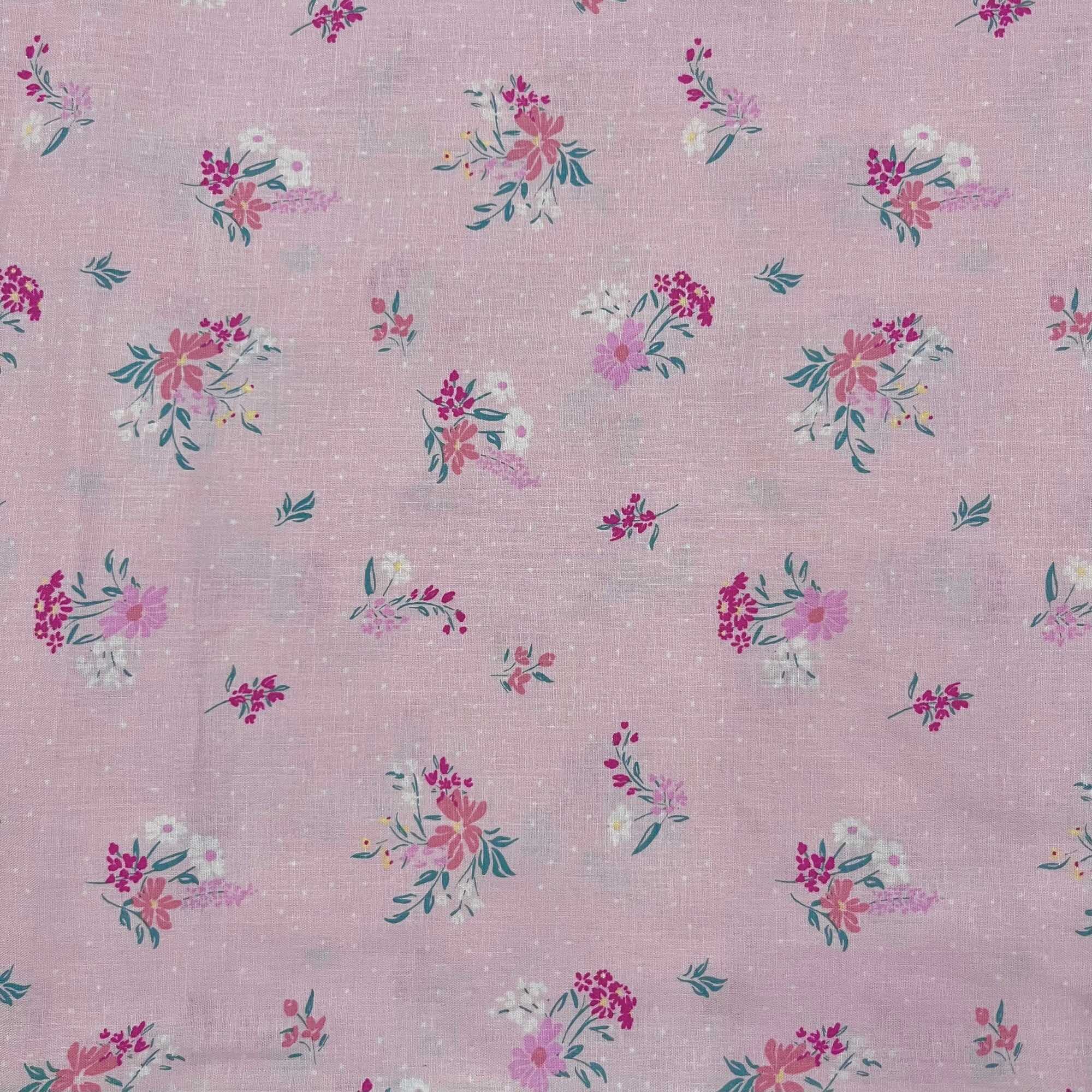 Vải linen bột pha tưng hồng ngọt in nhánh hoa mềm mịn rũ khổ 1m35