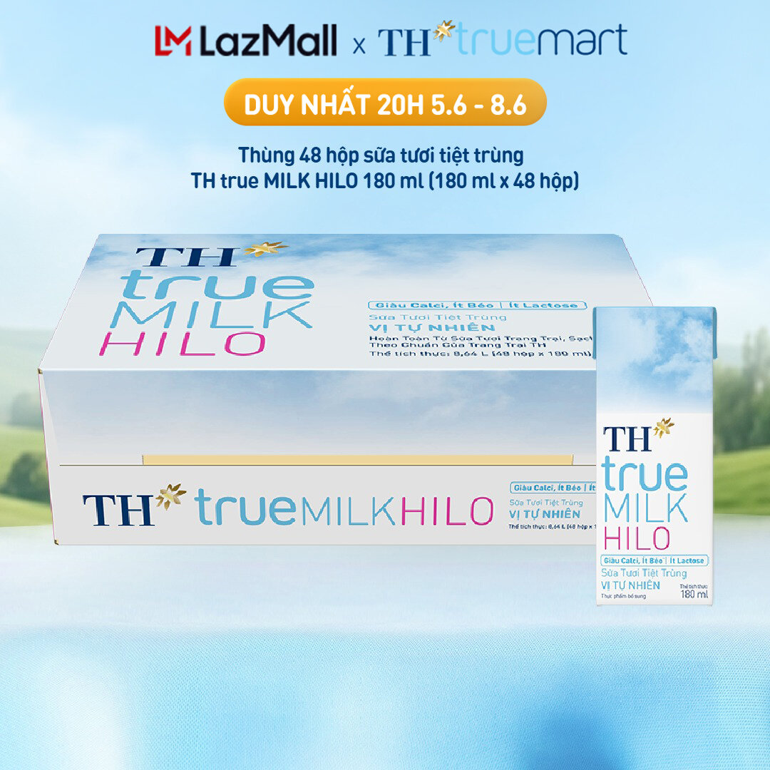 Thùng 48 hộp sữa tươi tiệt trùng TH true MILK HILO vị tự nhiên 180 ml (180 ml x 48)