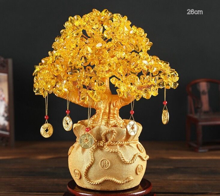 Cây tài lộc đá thạch anh kèm xu 26cm - cây tài lộc phong thuỷ để bàn dịp tết 2023 - cây tài lộc đá thạch anh mẫu mới 2023