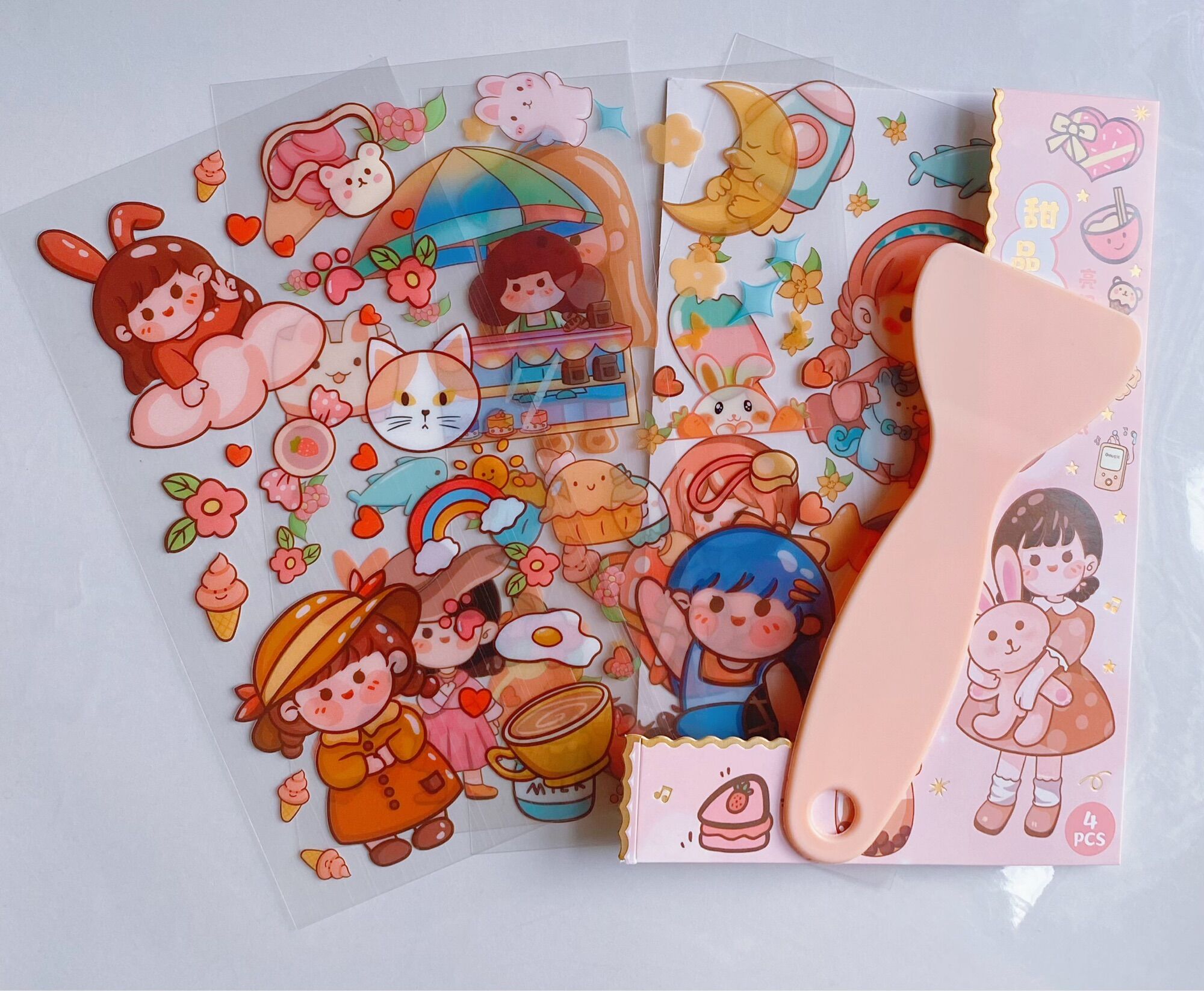 Set 4 tấm sticker to kèm cây cán phẳng