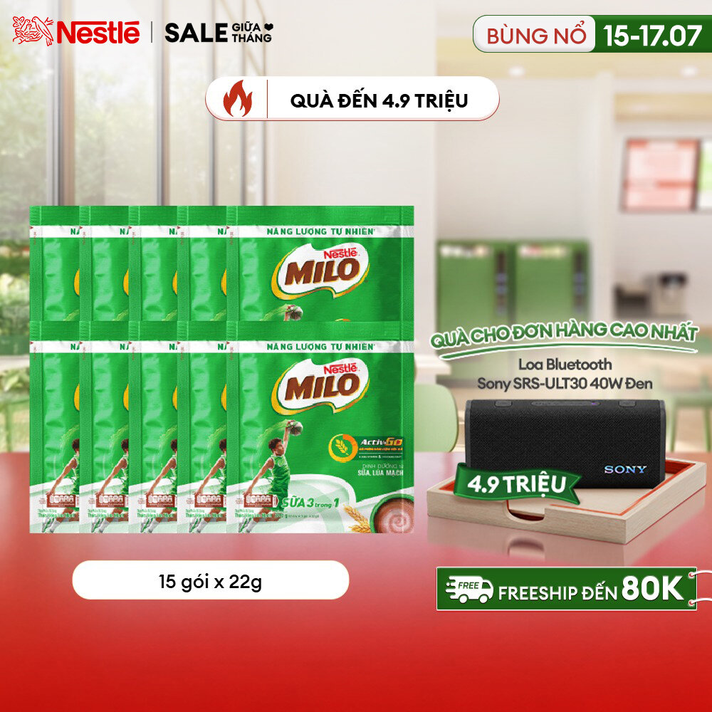 [FREESHIP TOÀN QUỐC] Thức uống lúa mạch Nestlé® MILO® Sữa 3 trong 1 - Bịch 15 gói 22g