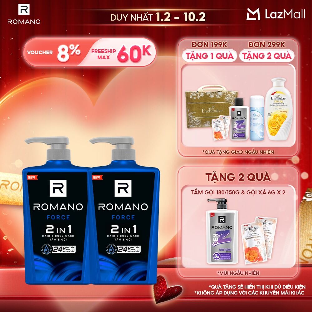 Combo Tắm gội 2 trong 1 Romano 2in1 650g/chai