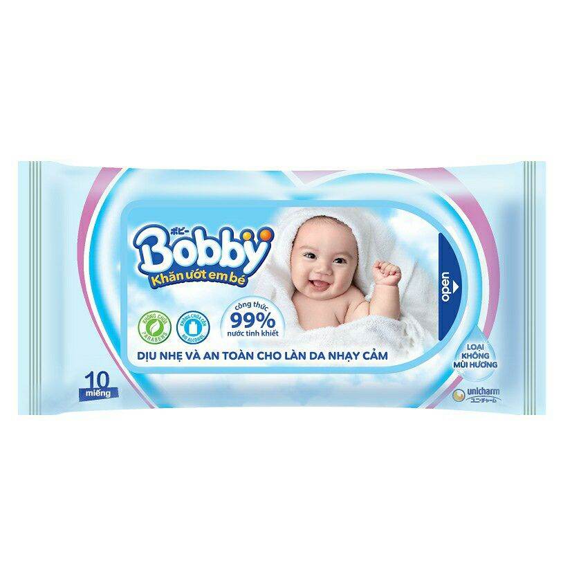 2 gói khăn ướt Bobby gói 10 miếng